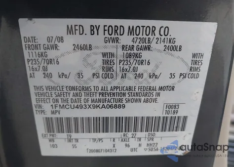 2009 Ford Escape Hybrid из США, поврежденный, VIN 1FMCU493X9KA06889